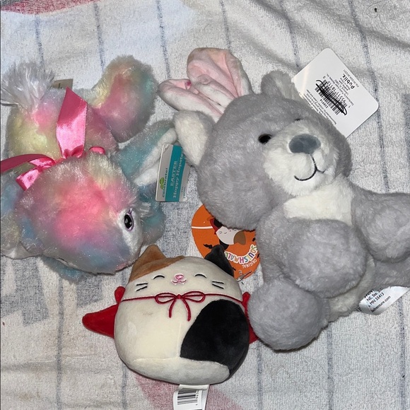 Squishmallows Multicolor ,&. Gray Bunny, and White Cat Set - Picture 1 of 1